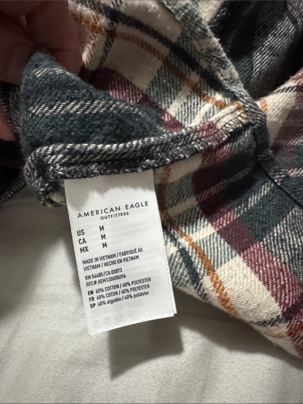 American Eagle Plaid Flannel Shirt in Green and Burgundy - Picture 6 of 6